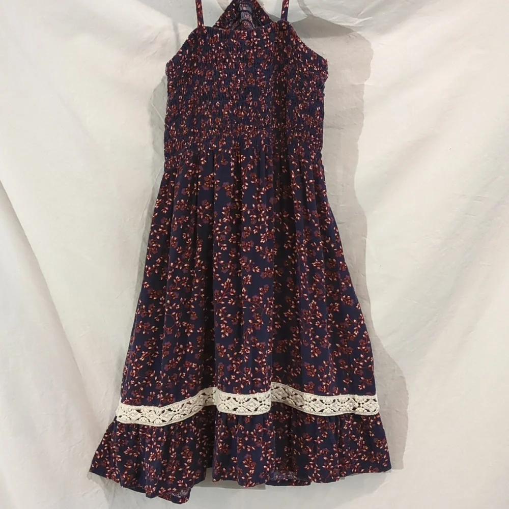 Art Class | Navy Floral Sundress Elasticized Bodice Flounce Lace | S